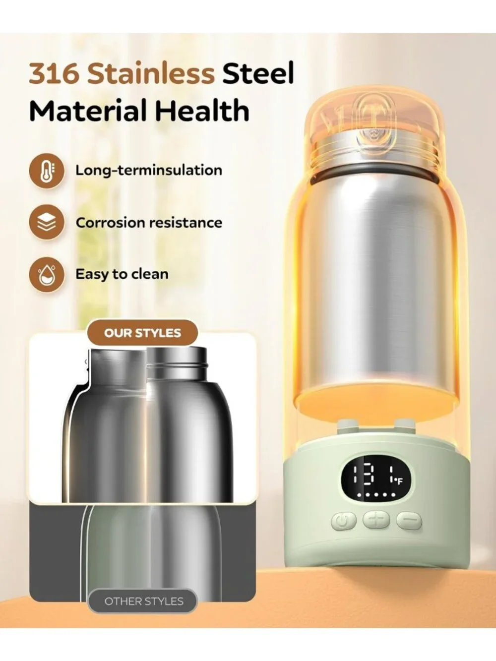 Travel-Friendly Portable Bottle Warmer, 45W Fast Charging, 17oz Milk Heater
